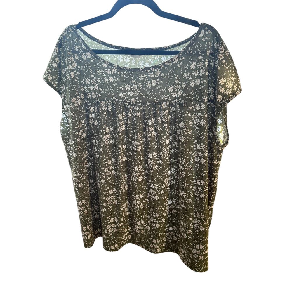 Simple SB Green Floral Print Blouse Women’s  Short Sleeve Casual Top Size 2XL